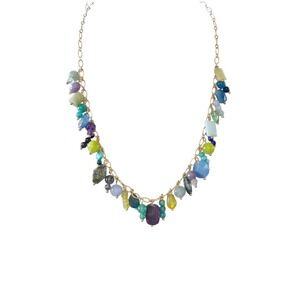 Boho Multicolor Semi Precious Stone Fringe Necklace 22k Gold Plated Gypsy Fairy